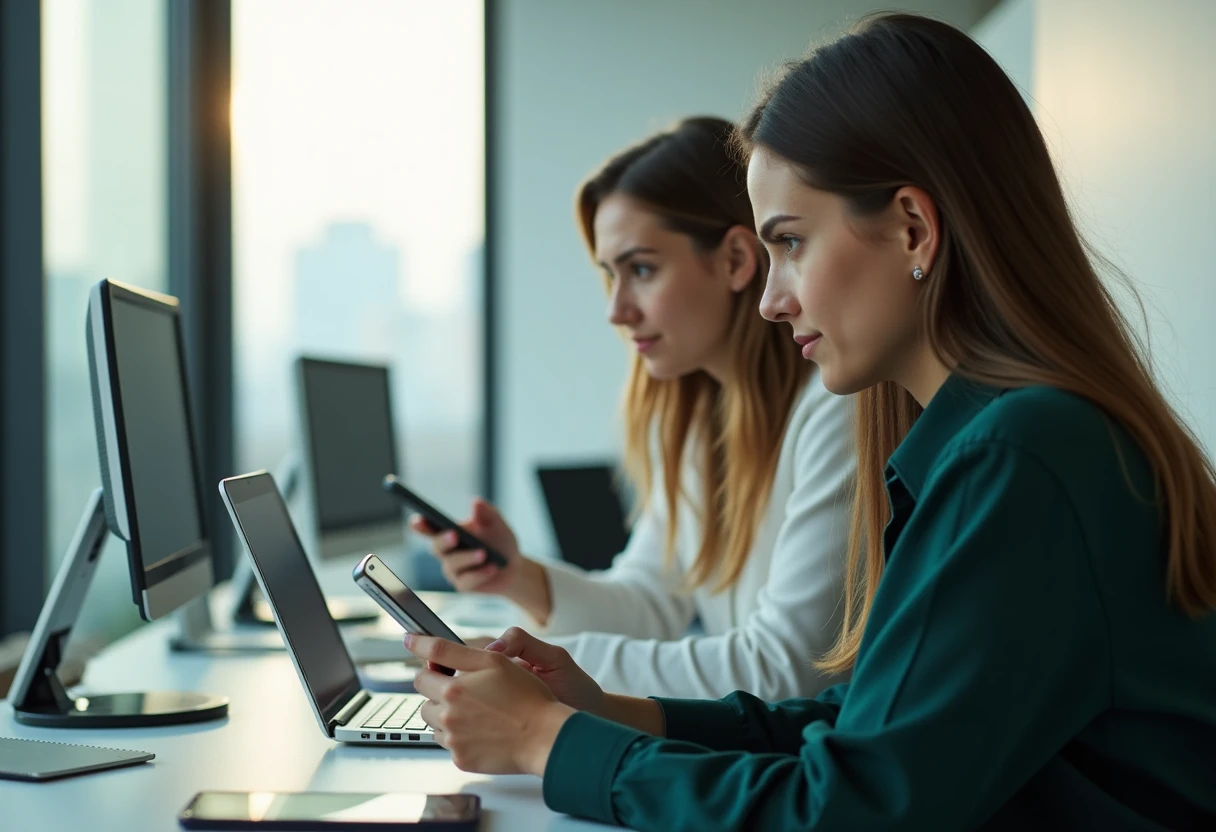 Young professionals using productivity apps